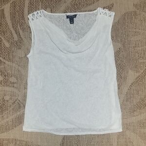 White House Black Market White Sheer Cowl Neck Tank